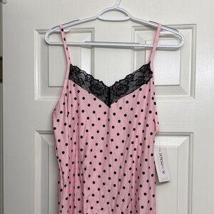 Womens Large Pink and Black Polka Dot Chemise